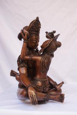 Statue Of Indra With Consort, shakti, Yab-yum Chocolate Finishing, chocolate Oxidize, old Post, remakable