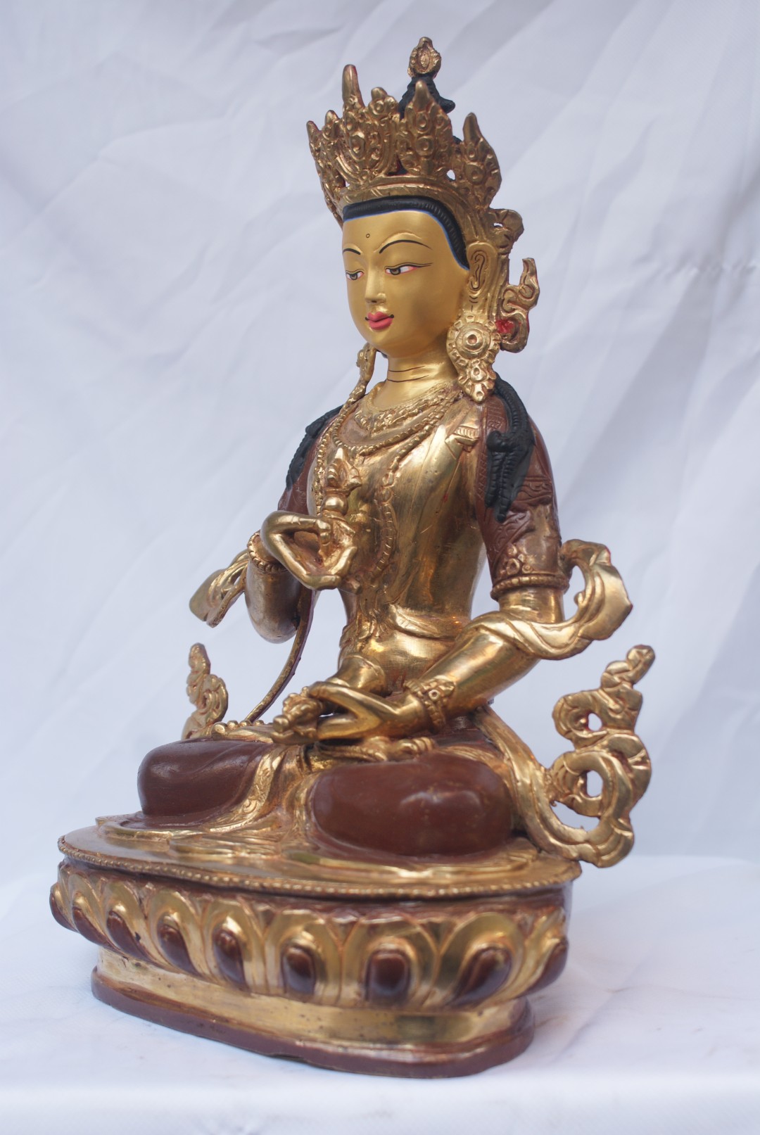 best Price, Buddhist Handmade Statue Of Vajrasattva partly Gold Plated, painted Face, extra Gold, For A Gift, Altars And Buddhist Ritual