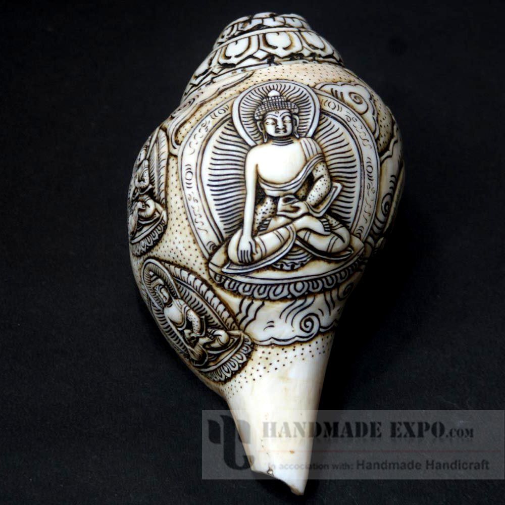 Dhyani Buddha Carved Conch Shell