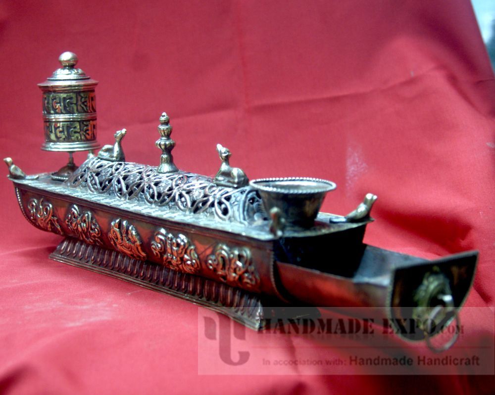 Incense Burner With Prayer Wheel And Oil Lamp