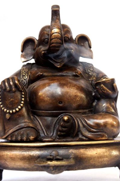 Buddhist Handmade Incense Burner Of Ganesh, chocolate Oxidized