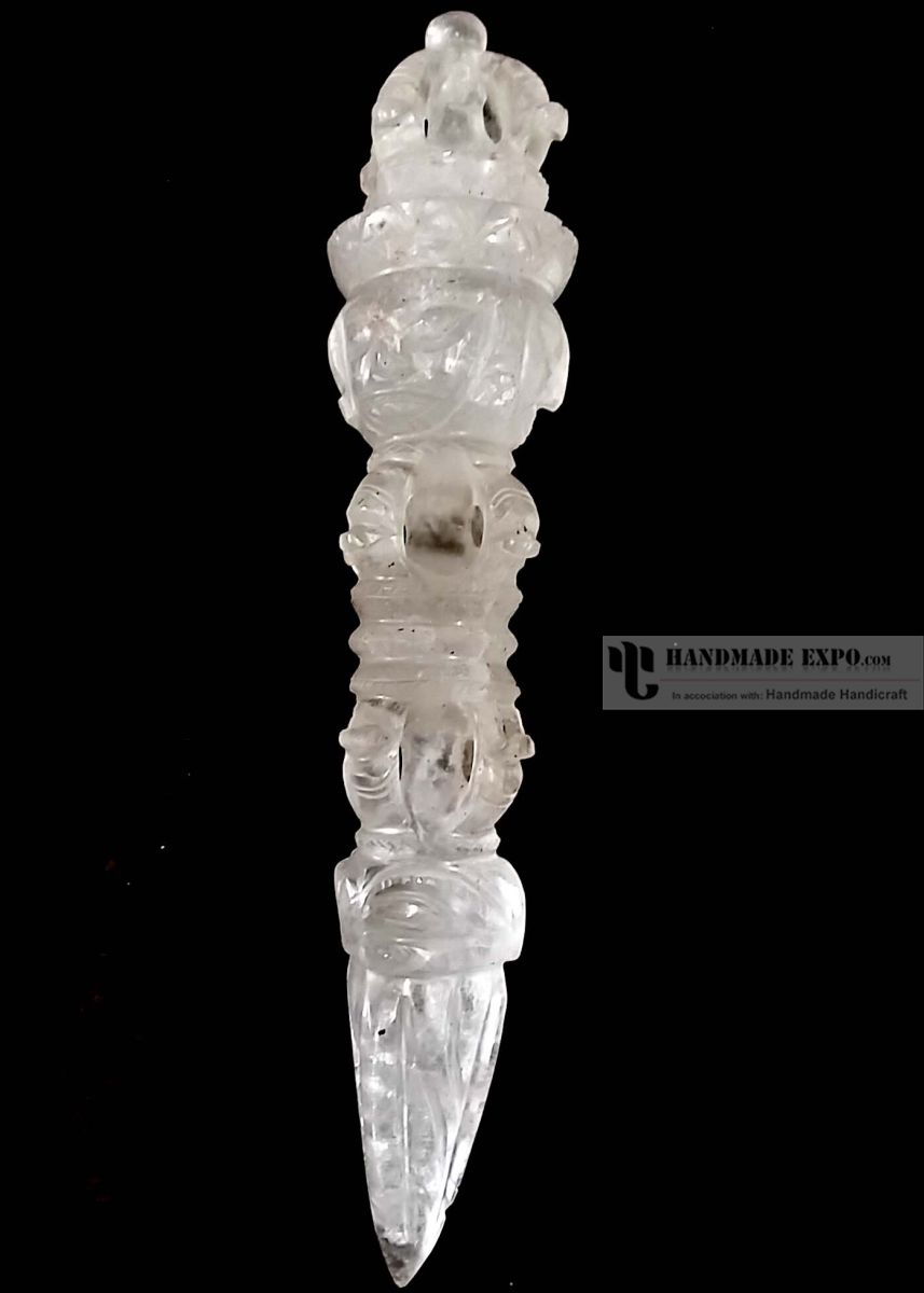 Medium Clear Crystal Phurba With Dorje In The Centre