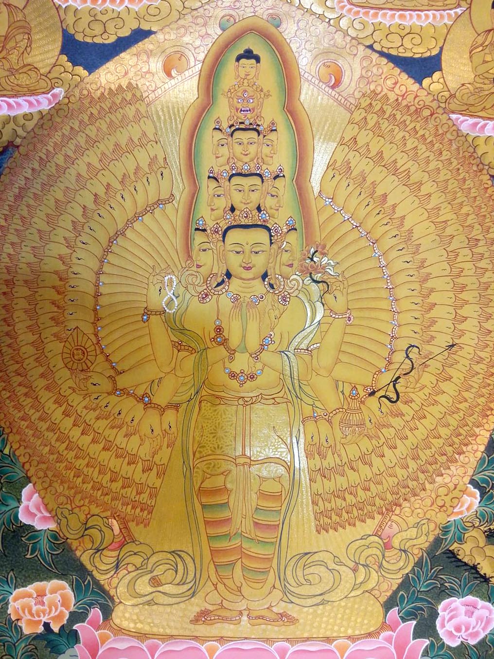 Buddhist Hand Painted Thangka Sahasrabhuja Avalokitesvara <span Style=