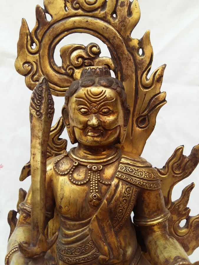 Buddhist Statue Of Achala Yamaraj, full Gold Plated, antique Finishing, old Post, remakable