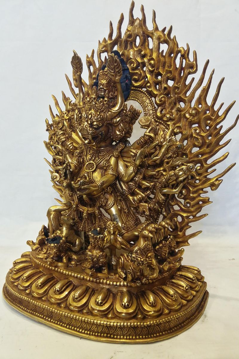 Megasambara Statue full Fire Gold Gilded, old Post, remakable