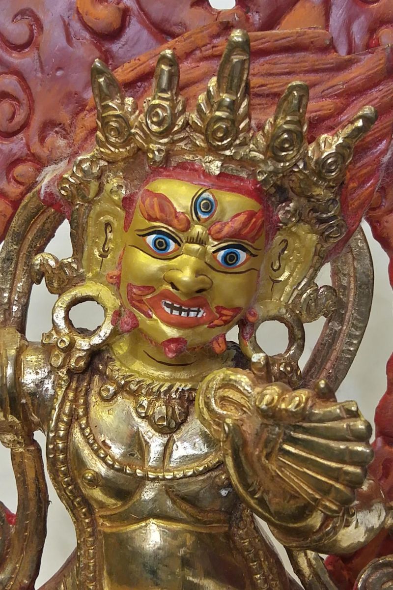 Vajrapani Statue partly Gold Plated, painted Face