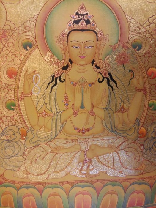 Chenrezig Thangka In Real Gold