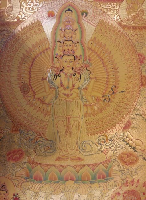 Sahashrabhuja Avalokitesvara Thangka In Real Gold