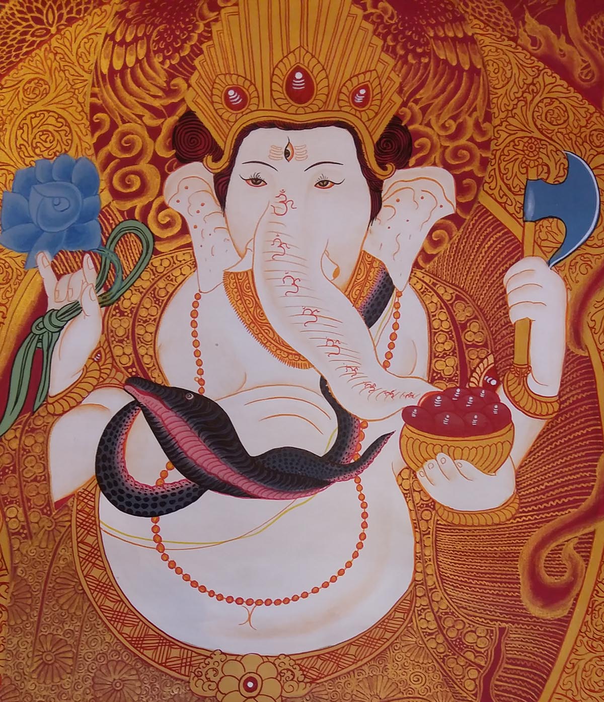 Ganesh Hindu Thangka Painting, old Post, remakable