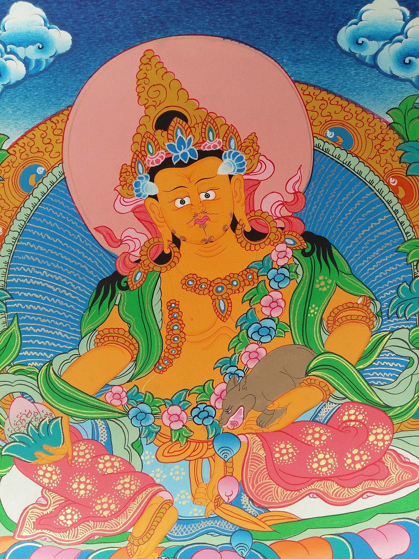 Yellow Jambhala Traditional Color Tibetan Monastery Thangka