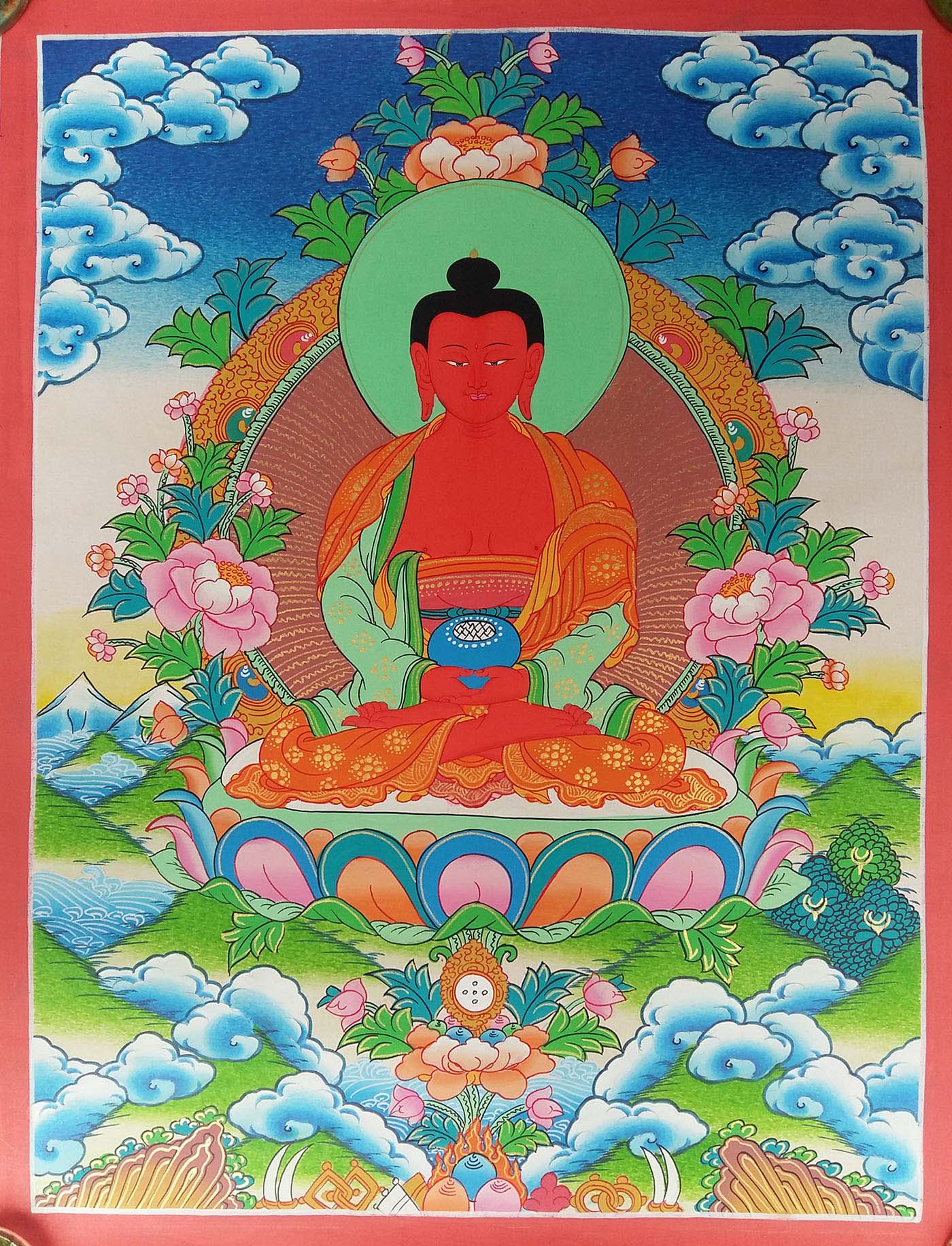 Amitabha Buddha Traditional Color Tibetan Monastery Thangka