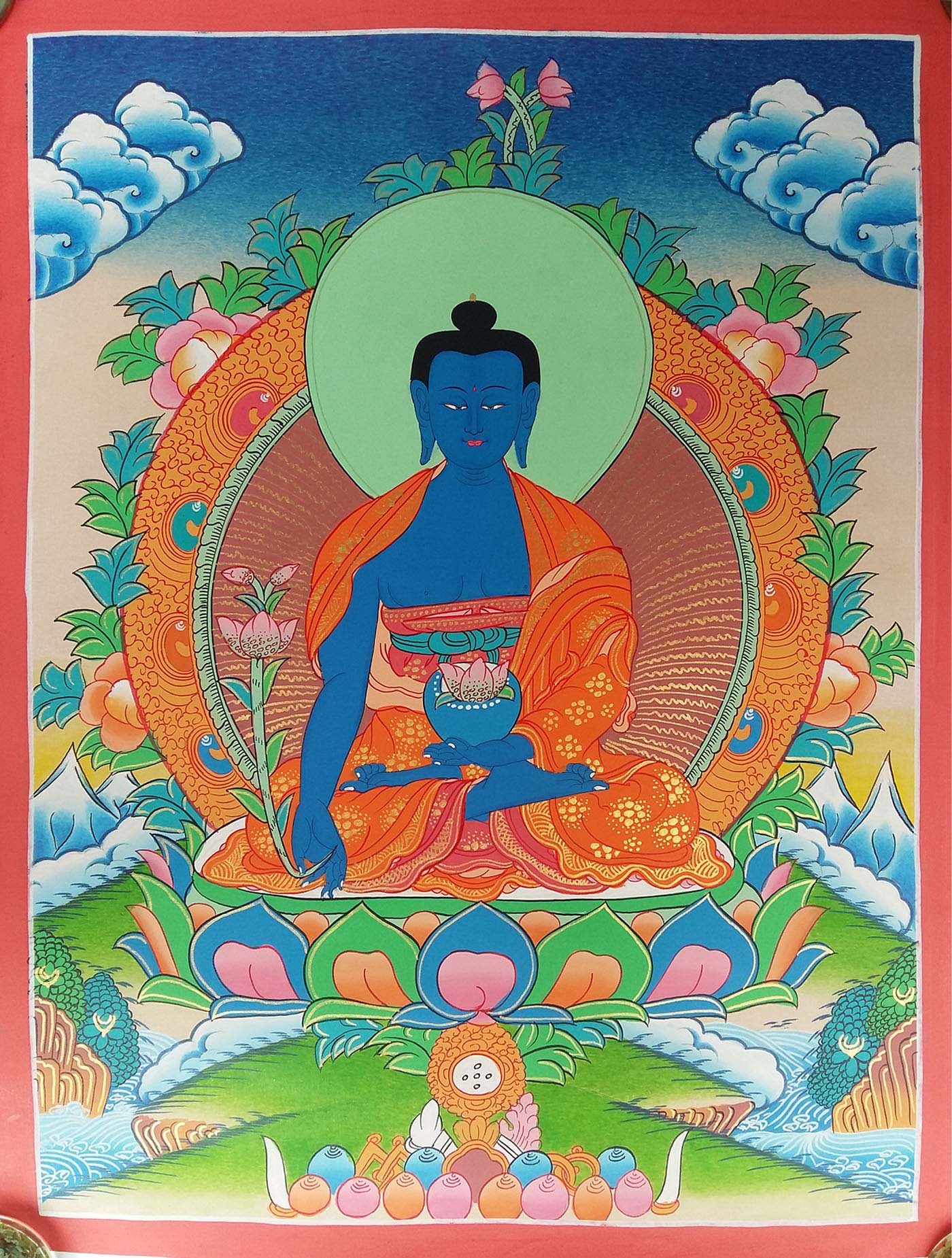 Medicine Buddha Traditional Color Tibetan Monastery Thangka
