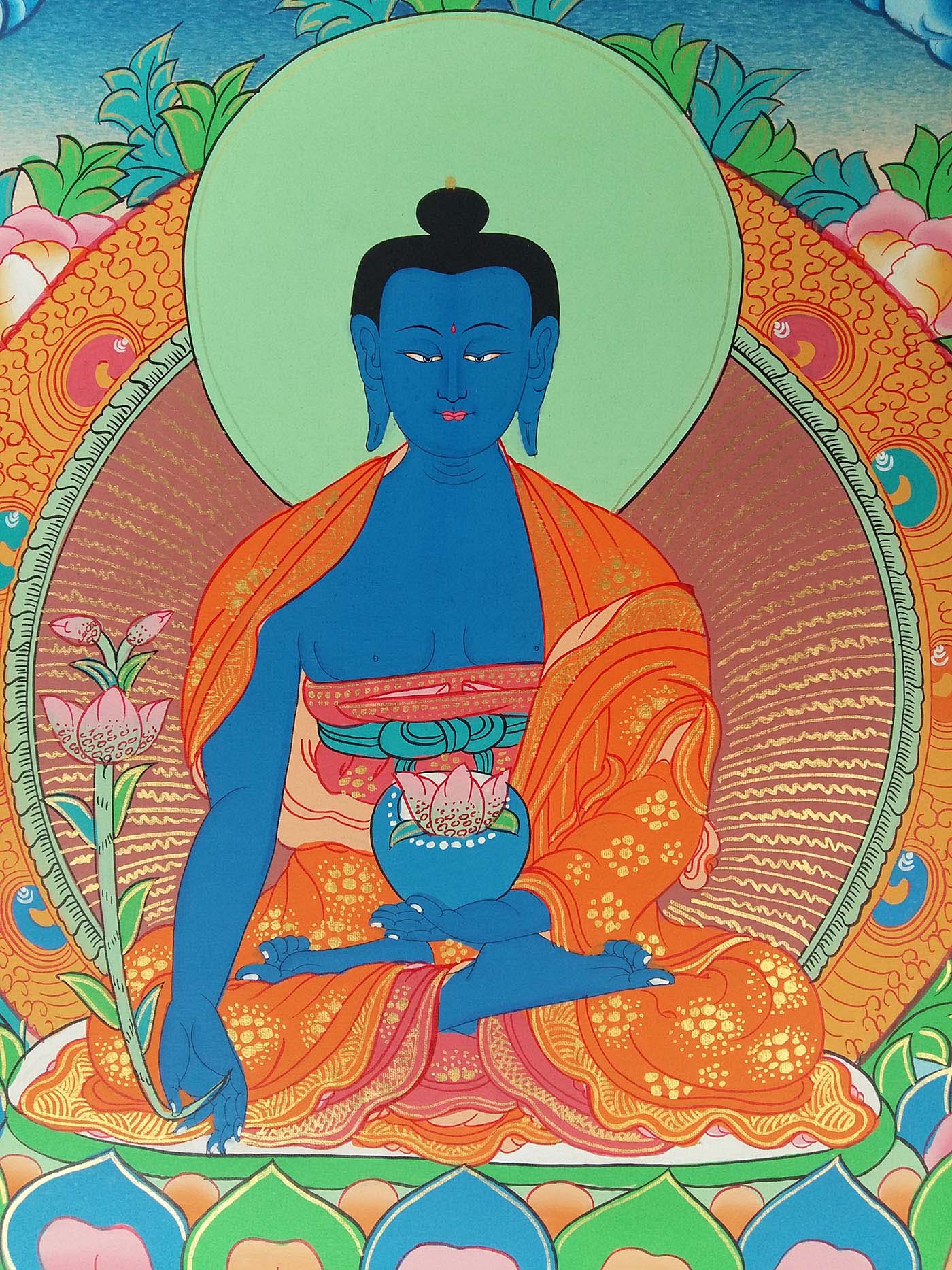 Medicine Buddha Traditional Color Tibetan Monastery Thangka