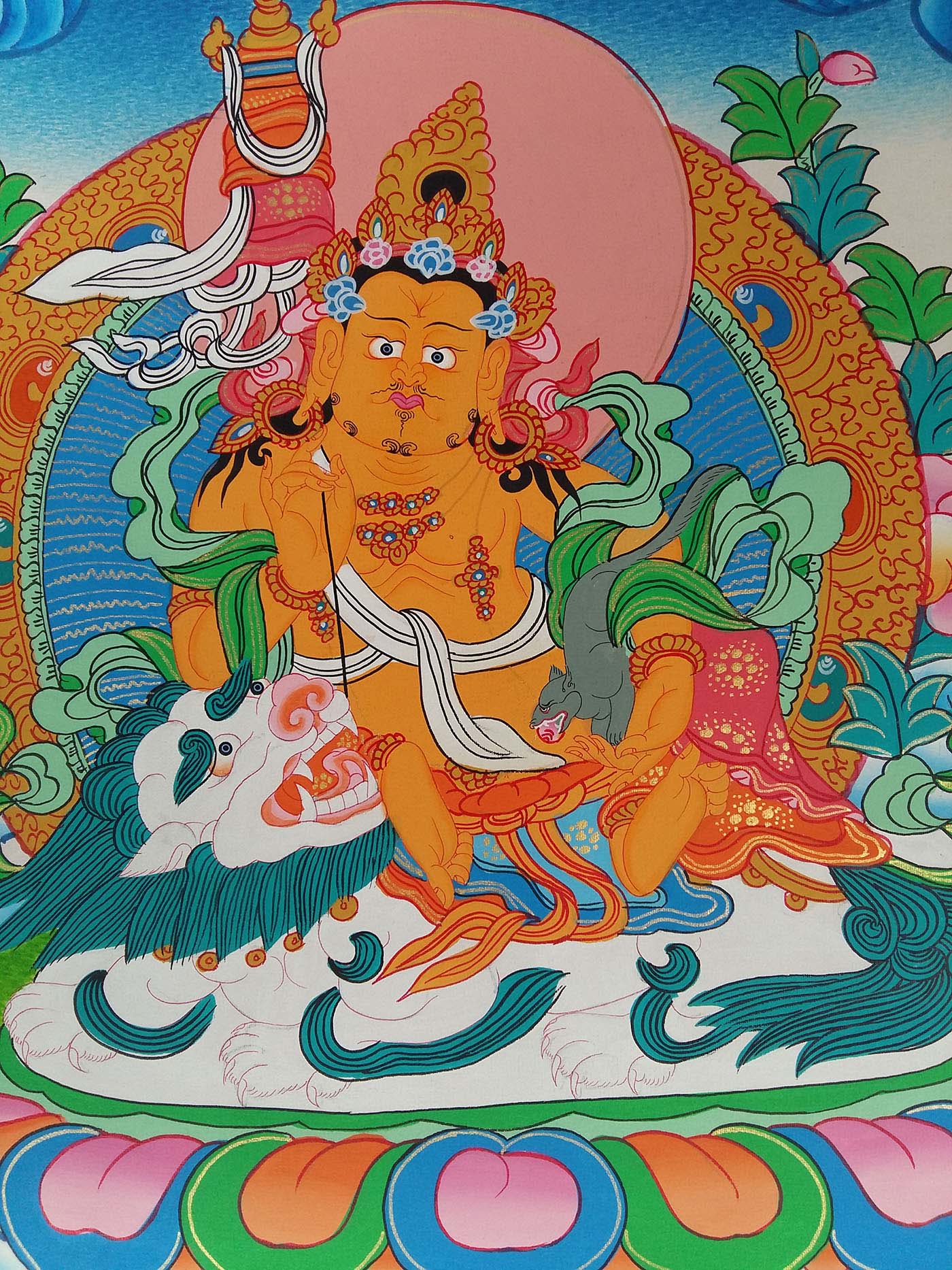 Lion Namtose Vaisravana Jambhala Traditional Color Tibetan Monastery Thangka