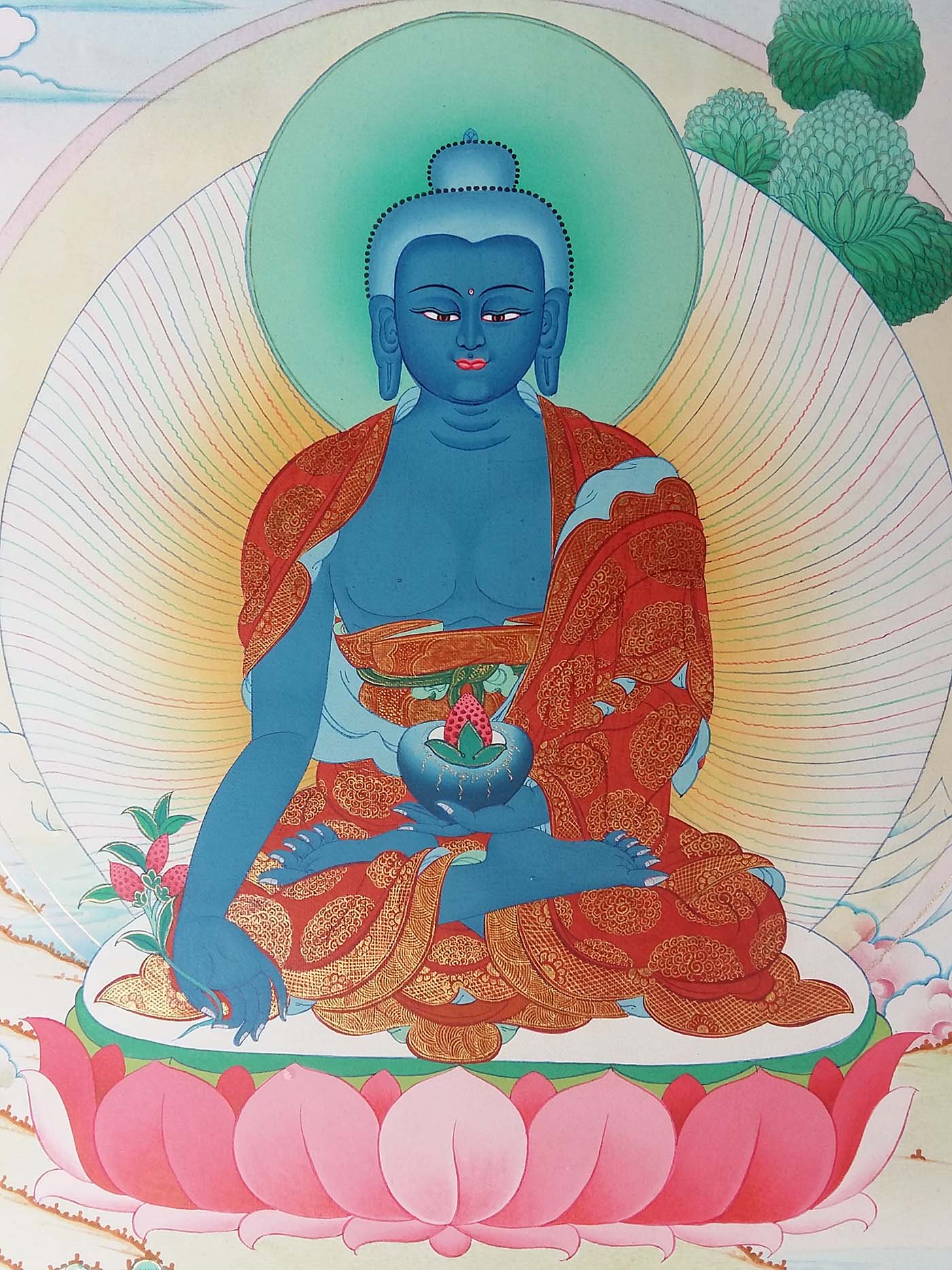 Medicine Buddha High Quality Stone Color Thangka