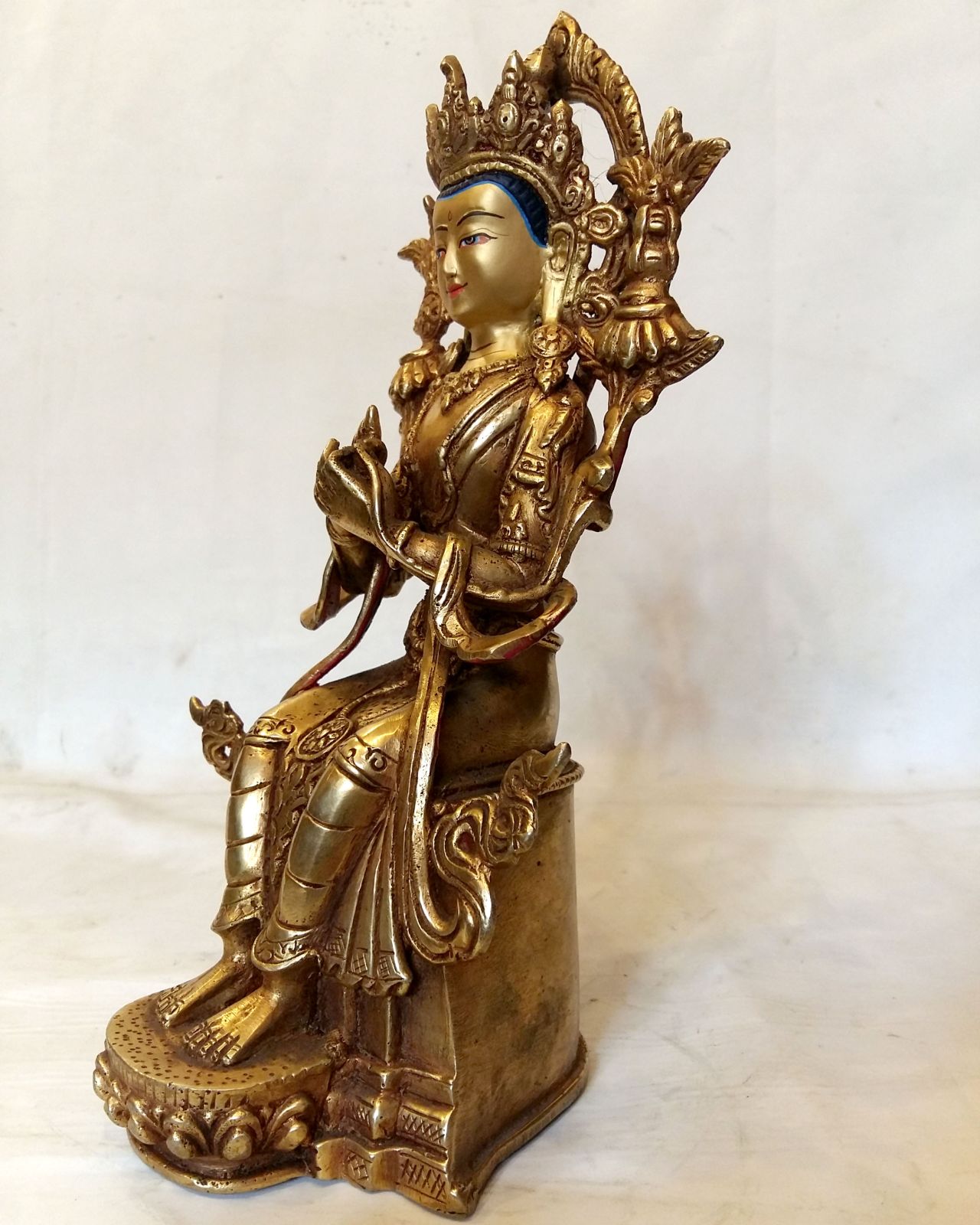 Maitreya Buddha Statue -painted Face, Fire Gold Plating