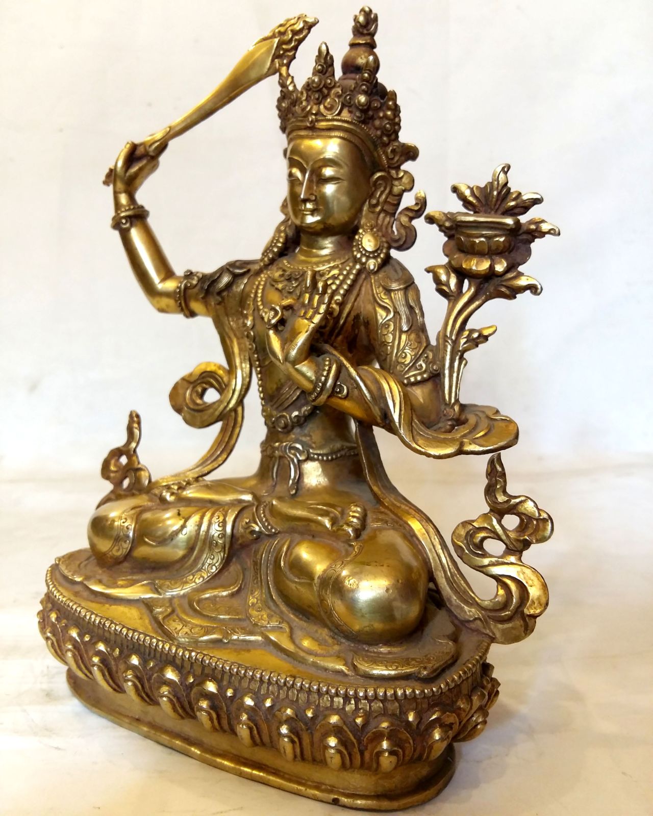Manjushri Statue - Full Fire Gold Plated