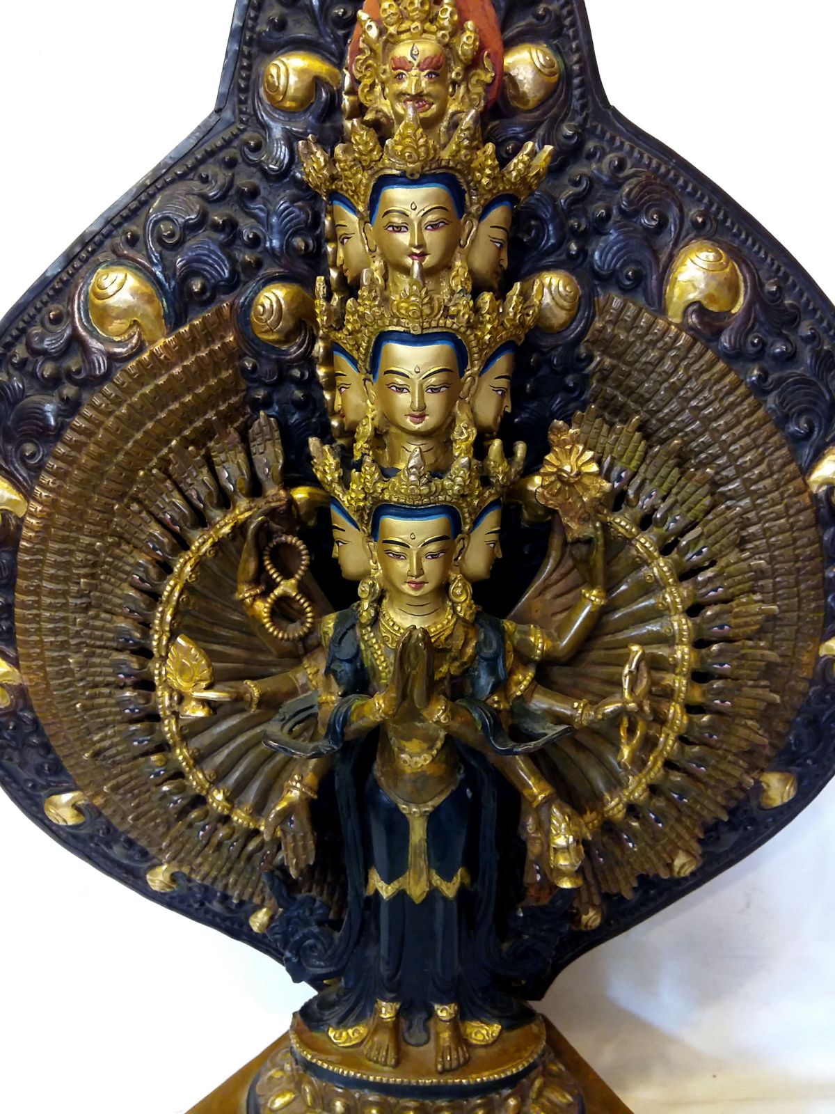 1000 Arm Lokeshvara Statue- Parlty Fire Gold Plated