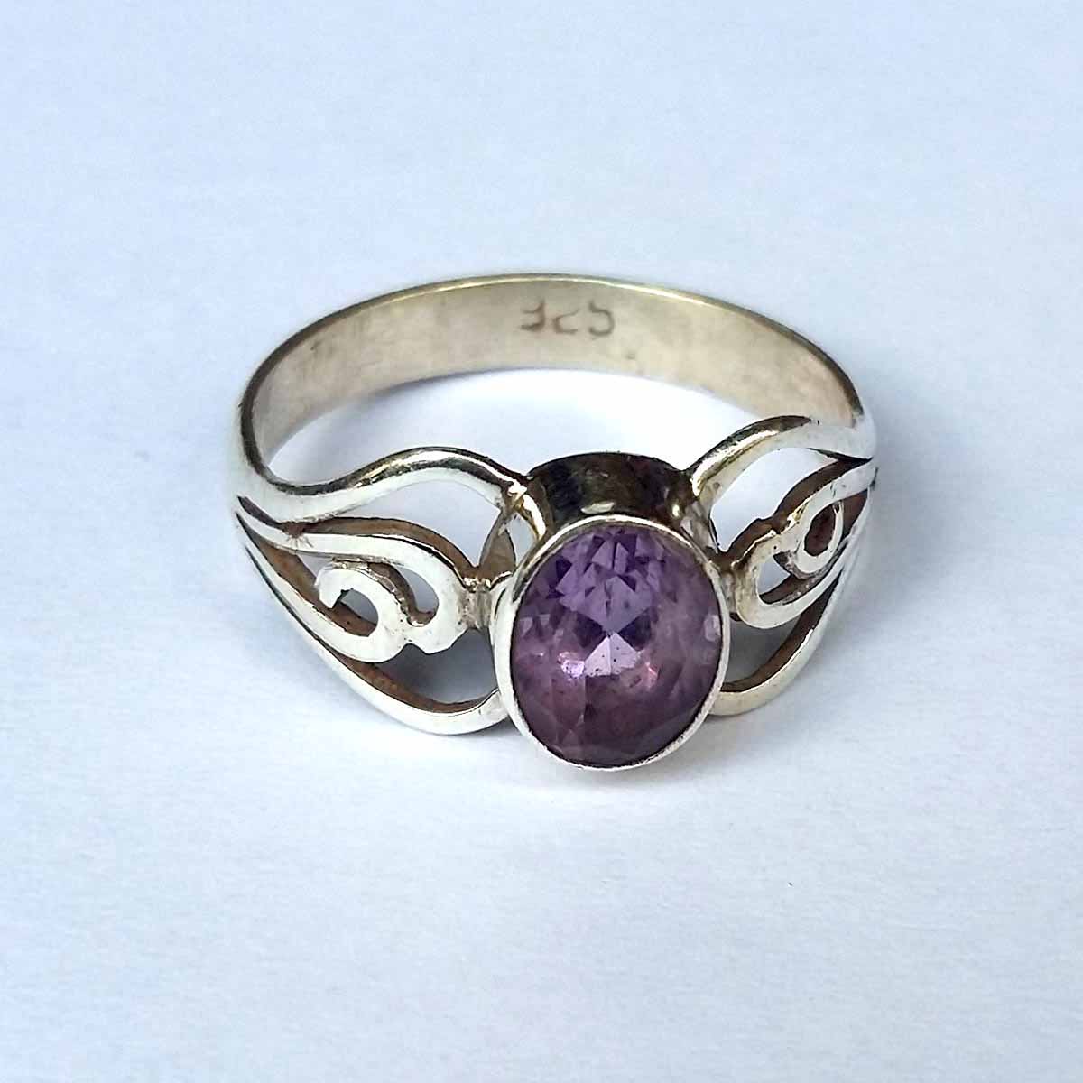 Sterling Silver Ring Amethyst Cut Stone