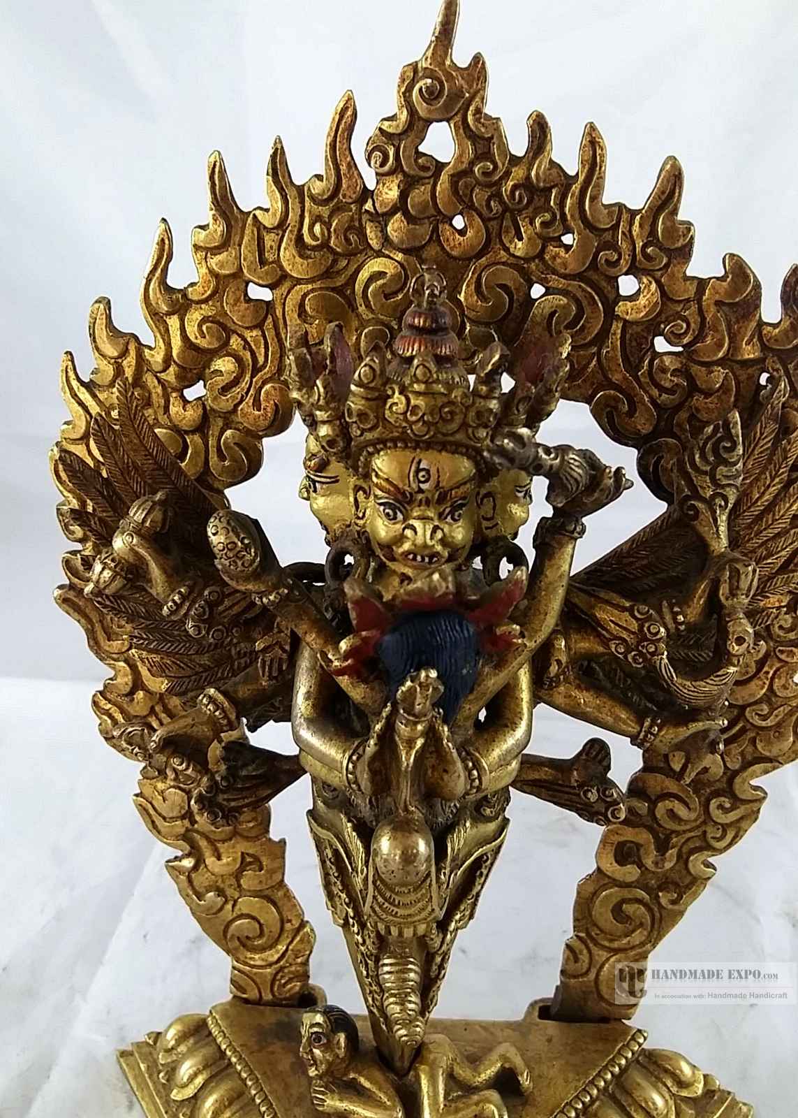 Statue Of Vajrakilaya - Dorje Phurba - Heruka(phurba) full Fire Gold Plated With painted Face And antique Finishing