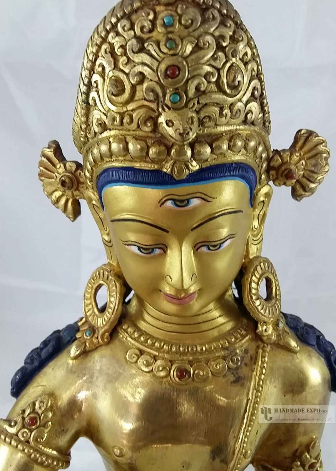 Statue Of Indra full Fire Gold Plated Indra With painted Face