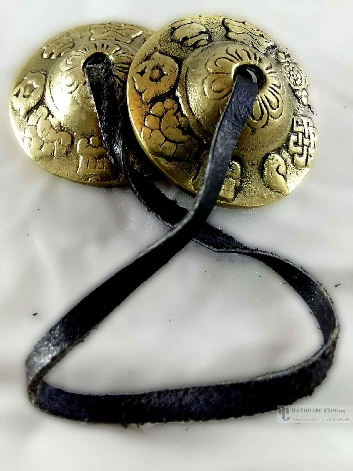 Brass Tingsha - Ashtamangala Carving