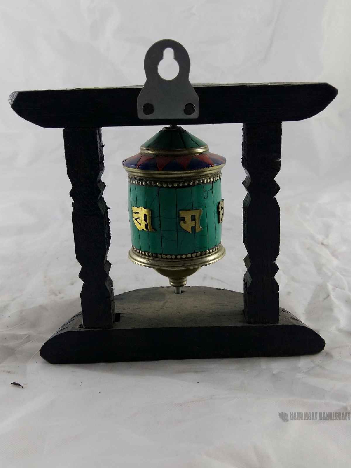 Brass Prayer Wheel On Wooden Frame- <span Style=