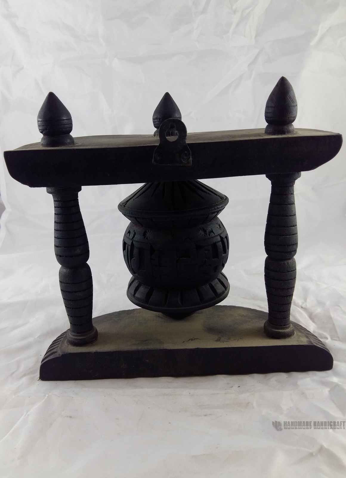 Wooden Prayer Wheel On Wooden Stand, Wall Mountable