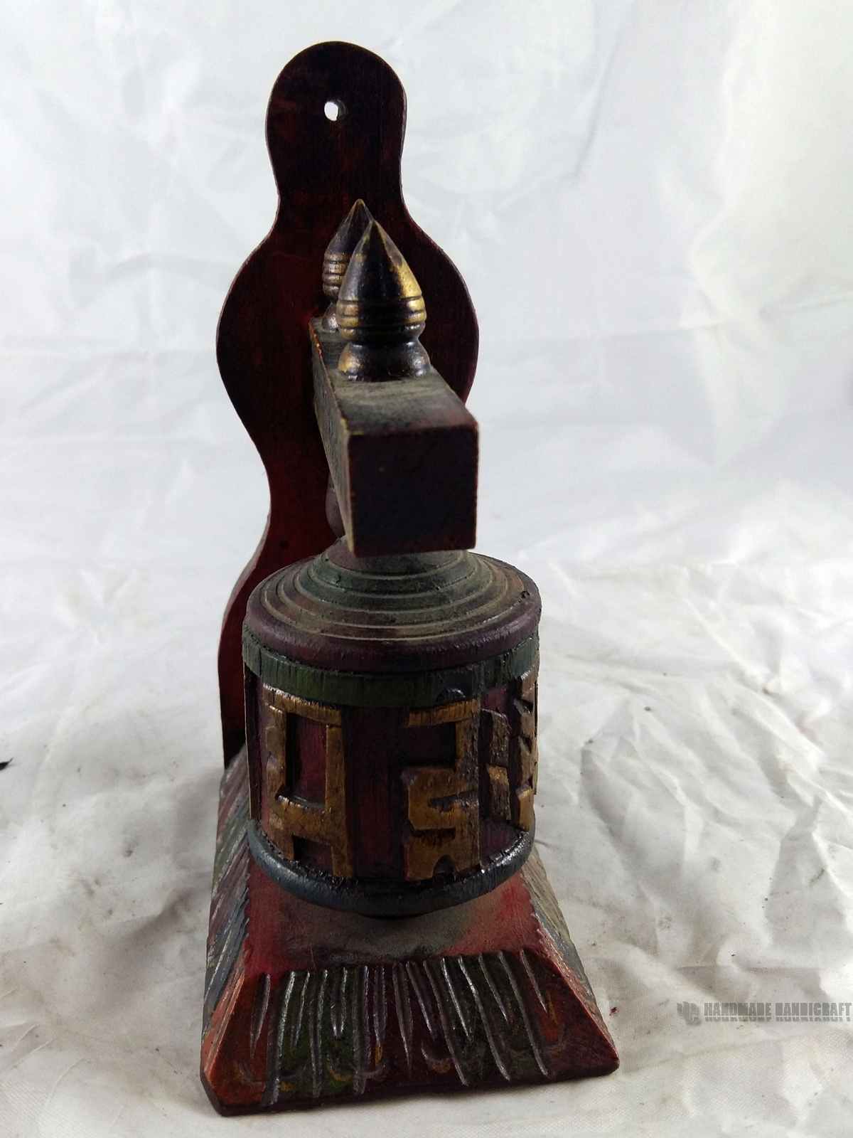 Wooden Prayer Wheel On Wooden Stand, Wall Mountable