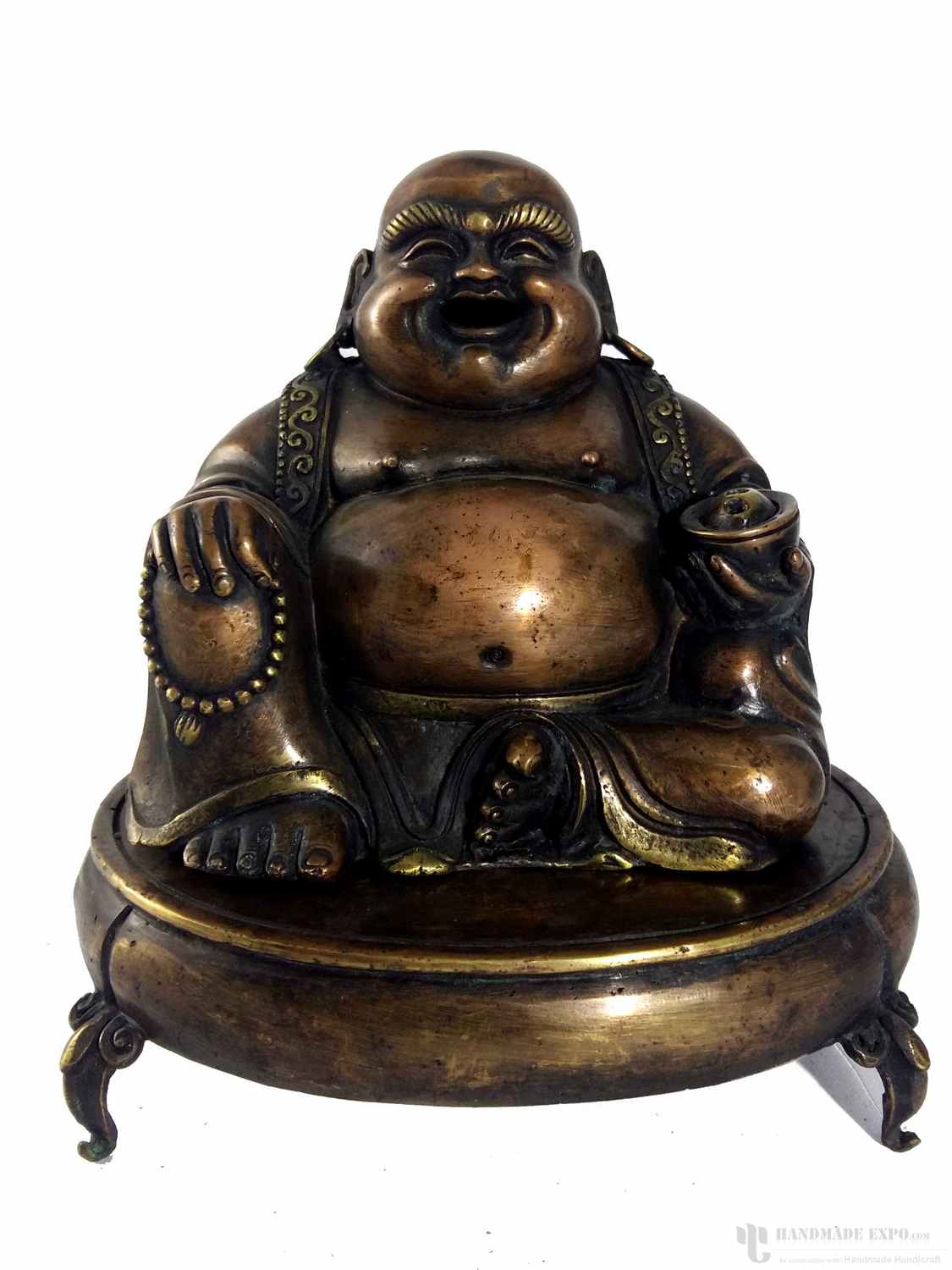 Brass Laughing Buddha Incense Burner, black Oxidized