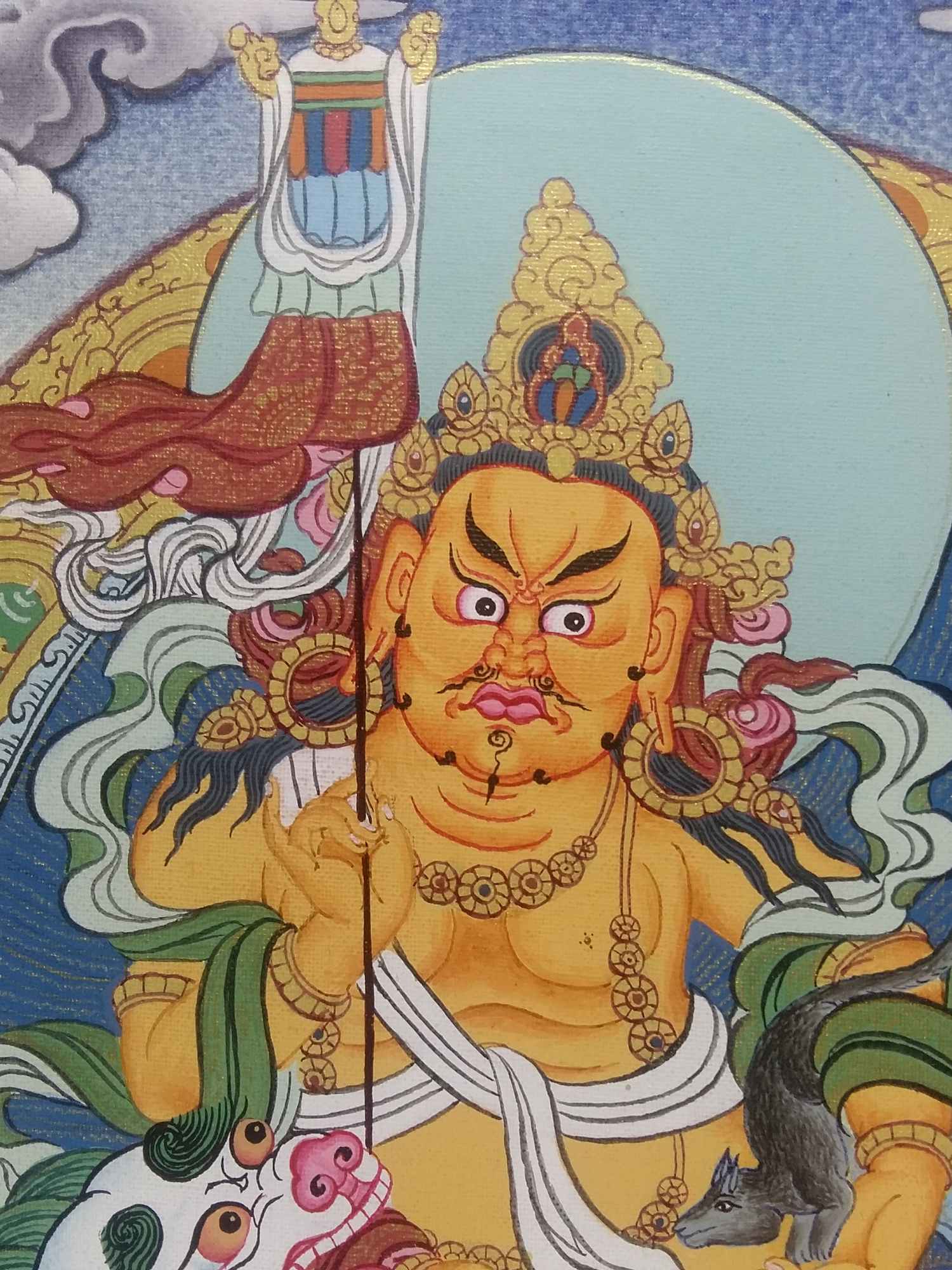 Tibetan Thangka Lion Namtose Vaisravana Jambhala, <span Style=
