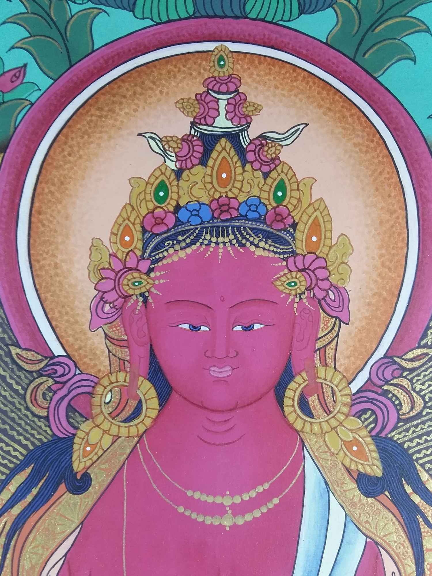 Tibetan Thangka Aparimita amitayus With Namgyalma And White Tara, Chepame, Amitayus