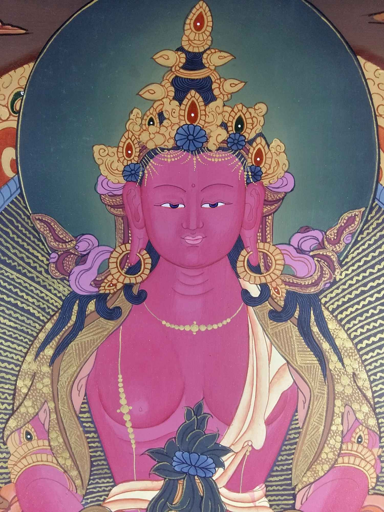 Buddhist Hand Painted Thangka Of Aparimita amitayus, Chepame, Amitayus