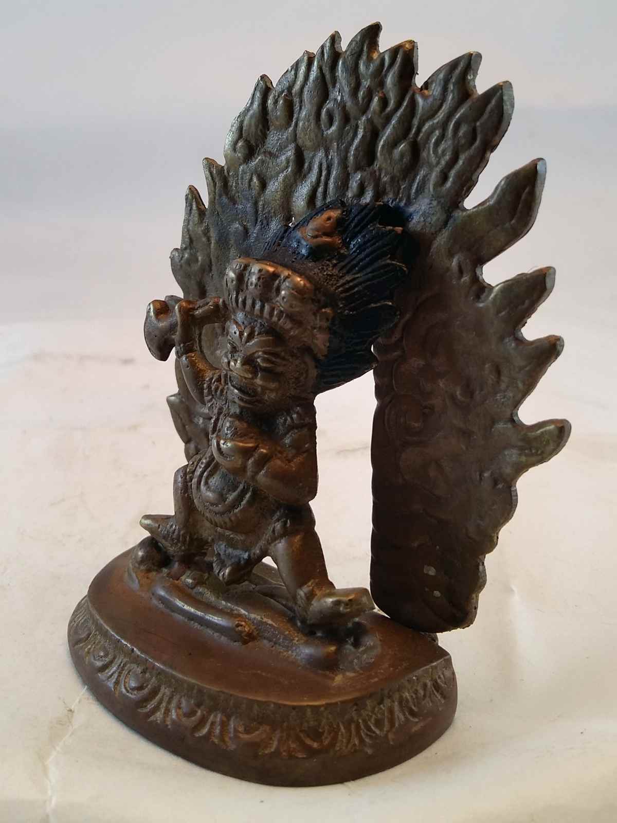 Small Mahakala Two Arms Statue- Brown Oxidized