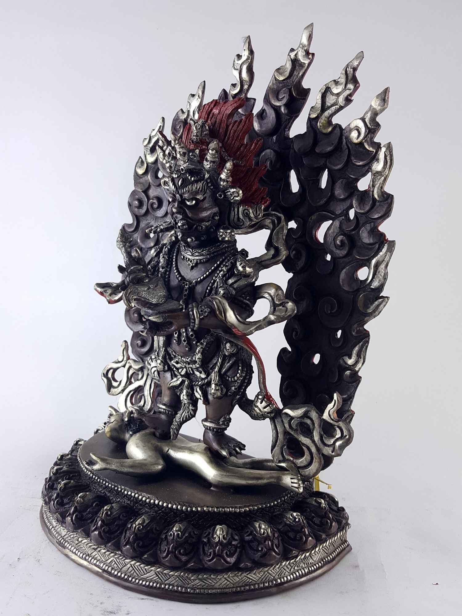 Mahakala Panjaranatha Two Arms Statue - Copper Silver Plated Oxidized