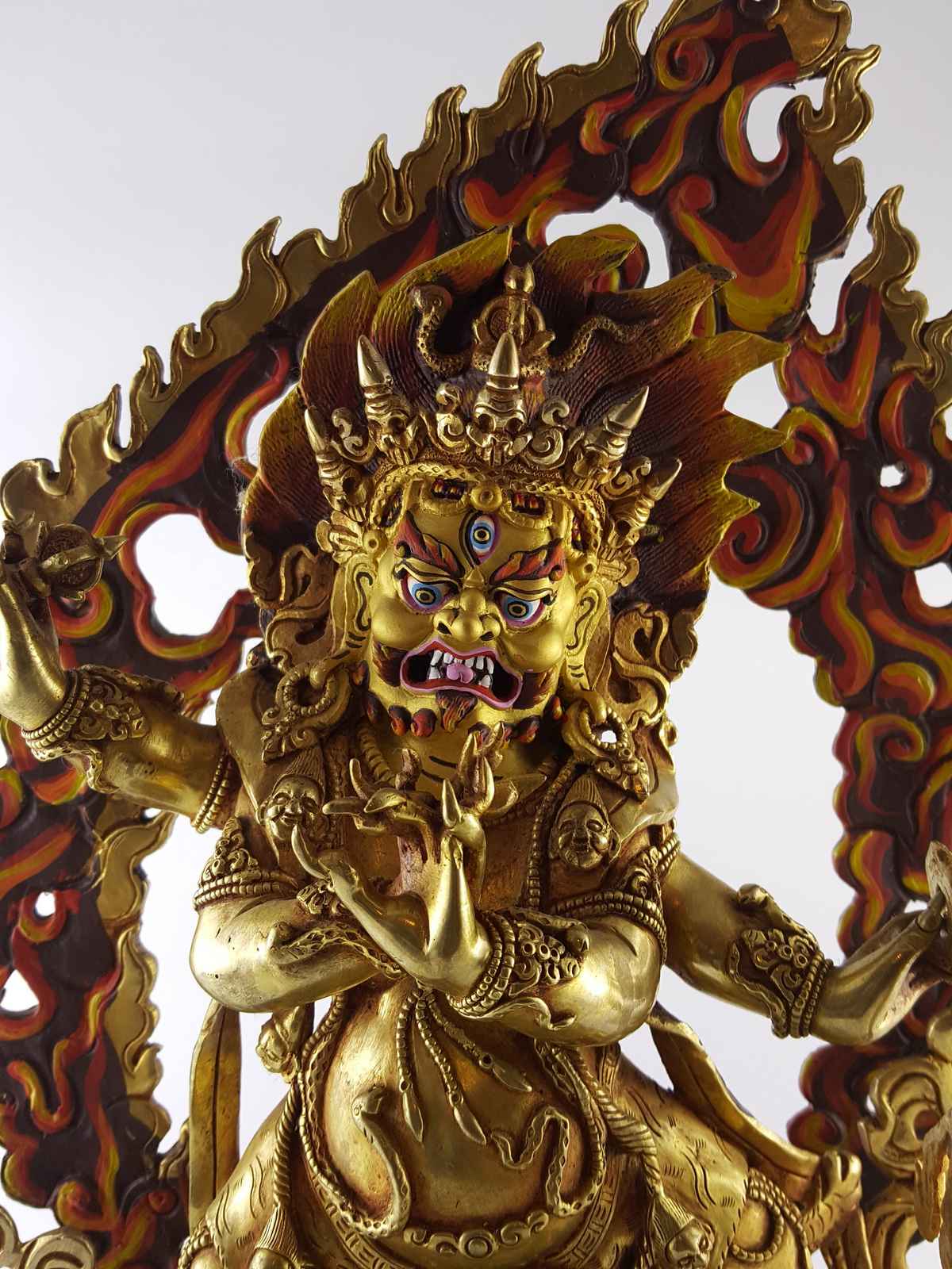 Four Hand Vajrapani Statue - copper, full Gold Plated, painted Face