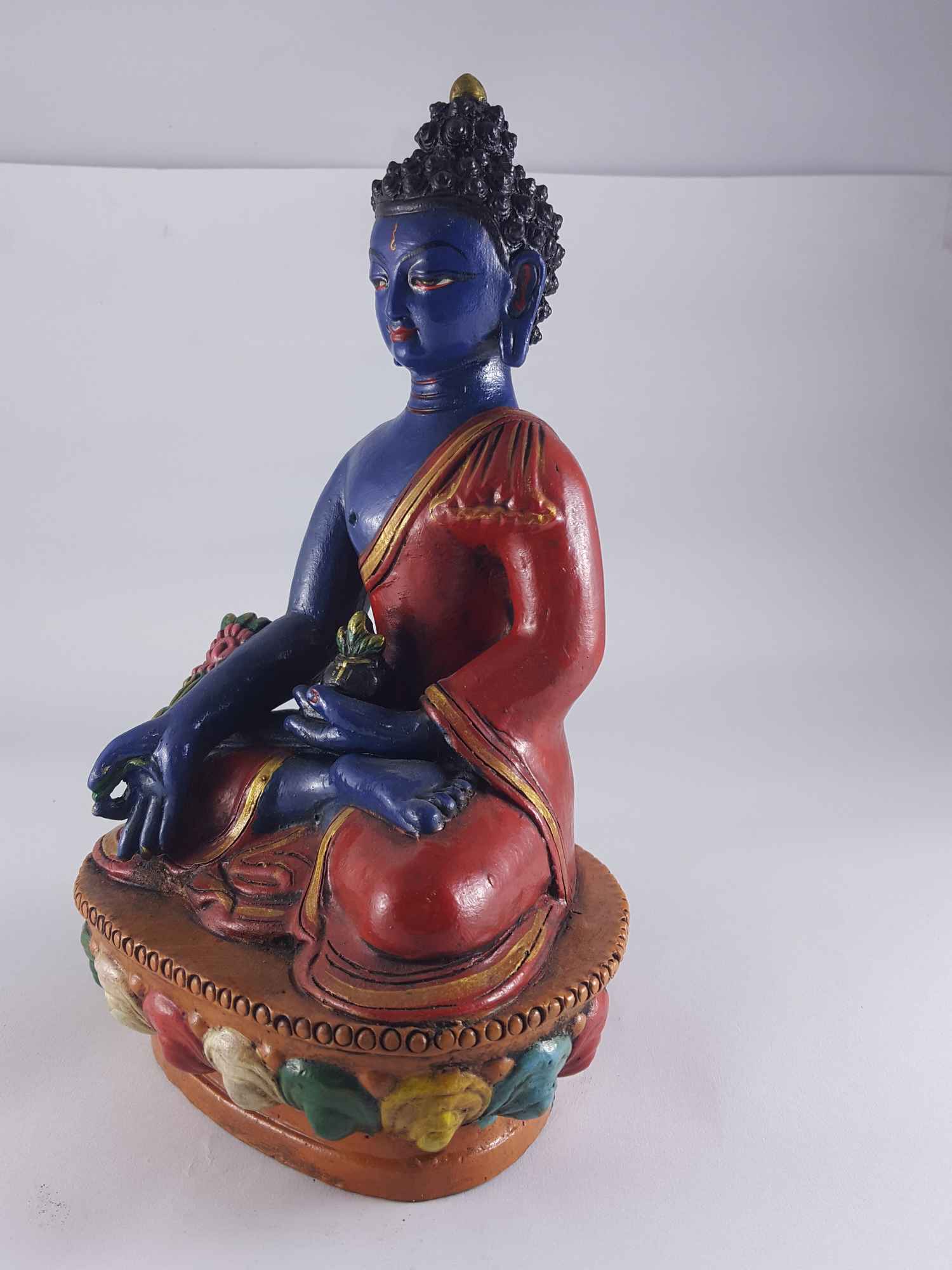 Clay Statue Of Medicine Buddha made In Nepal, handmade, painted