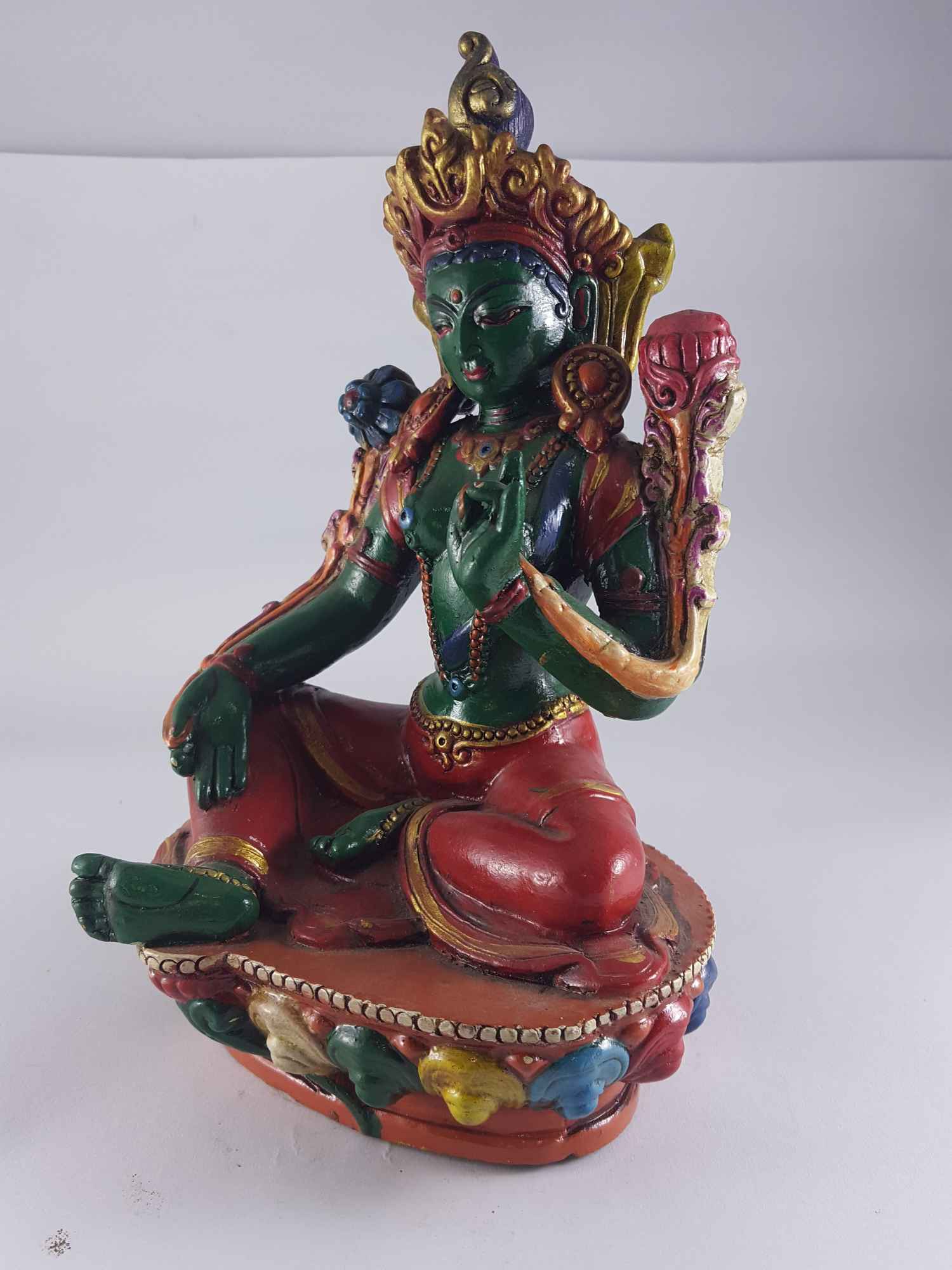 Clay Statue Of Green Tara made In Nepal, handmade, painted