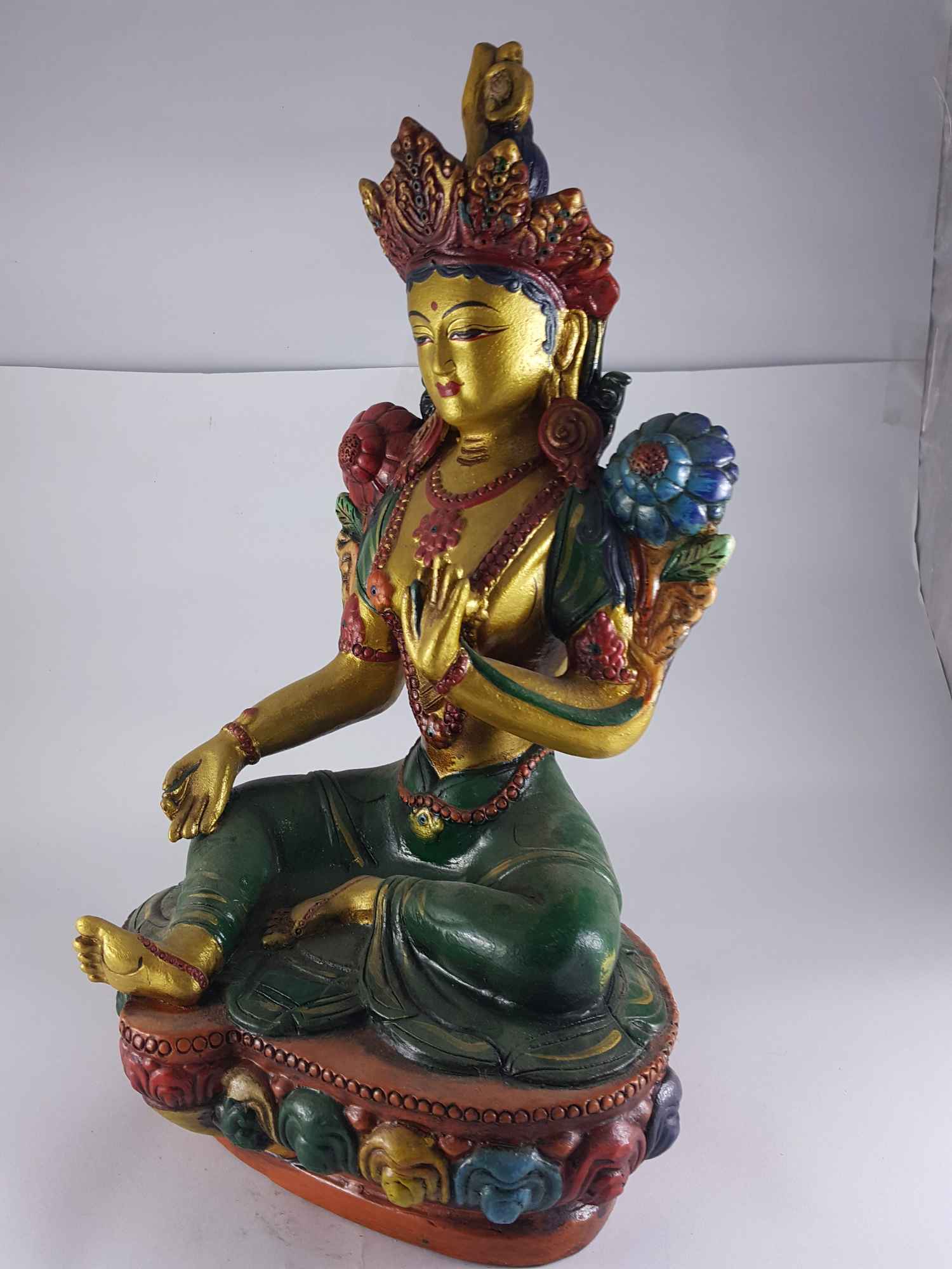 Clay Statue Of Green Tara made In Nepal, handmade, painted