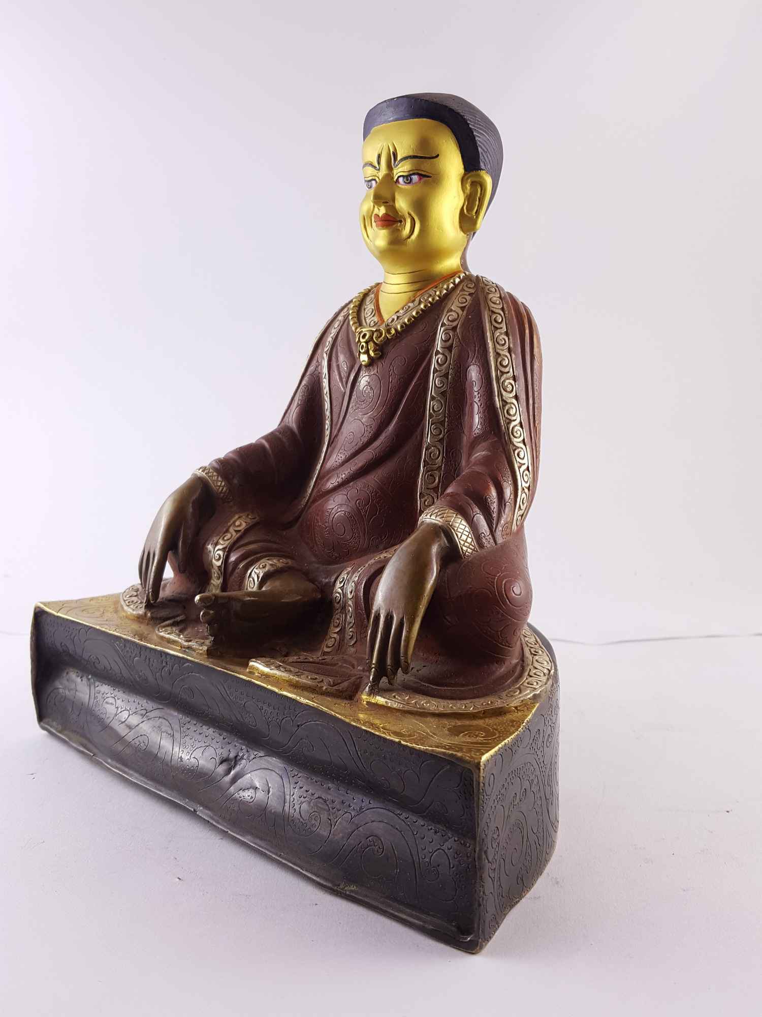 Copper Statue Of Marpa Lotsawa gold And Silver Plated, painted Face, double Color Oxidation