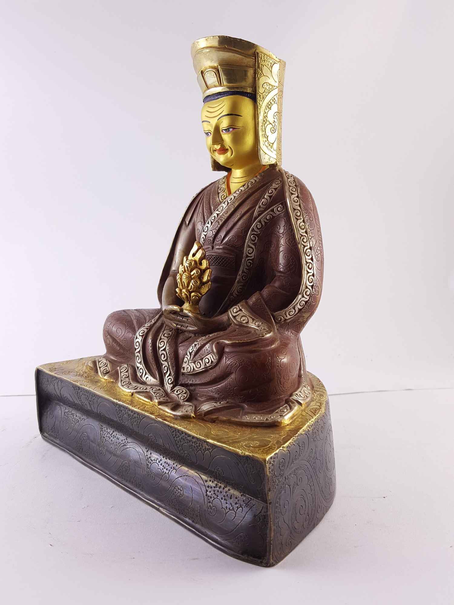 Copper Statue Of Gampopa gold And Silver Plated, painted Face, double Color Oxidation