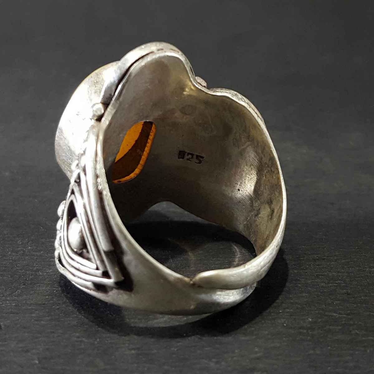 Tibettan Amber Handmade Silver Ring