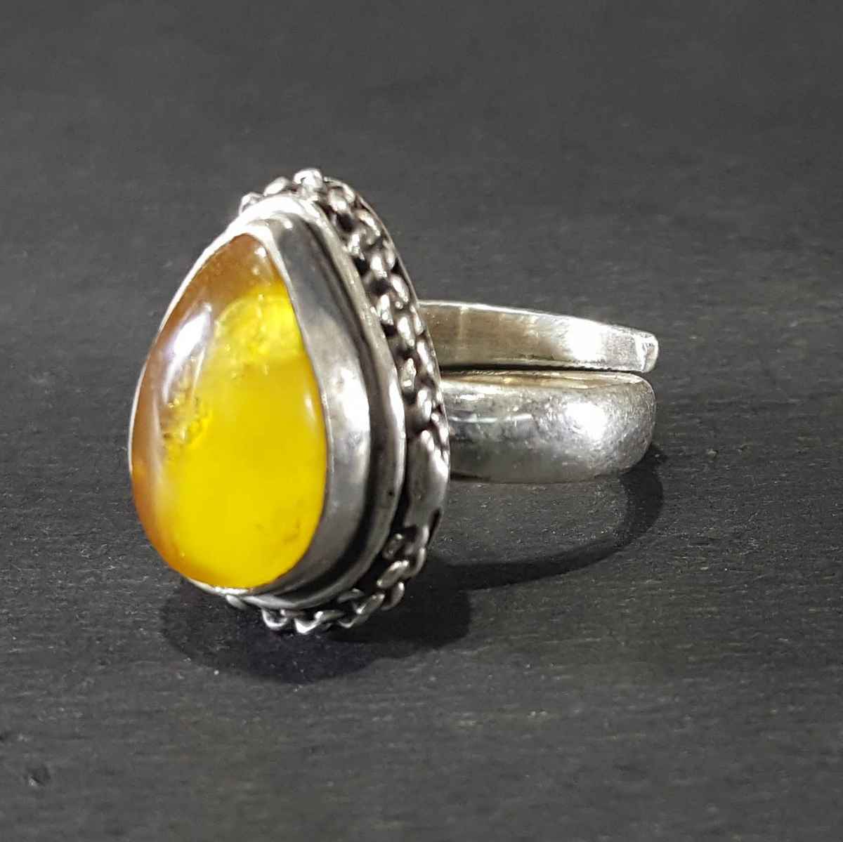 Tibettan Amber Handmade Silver Ring