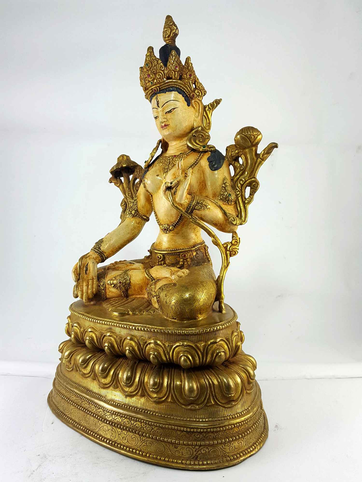 White Tara Partly Gold Plated Handmade Statue <span Style=