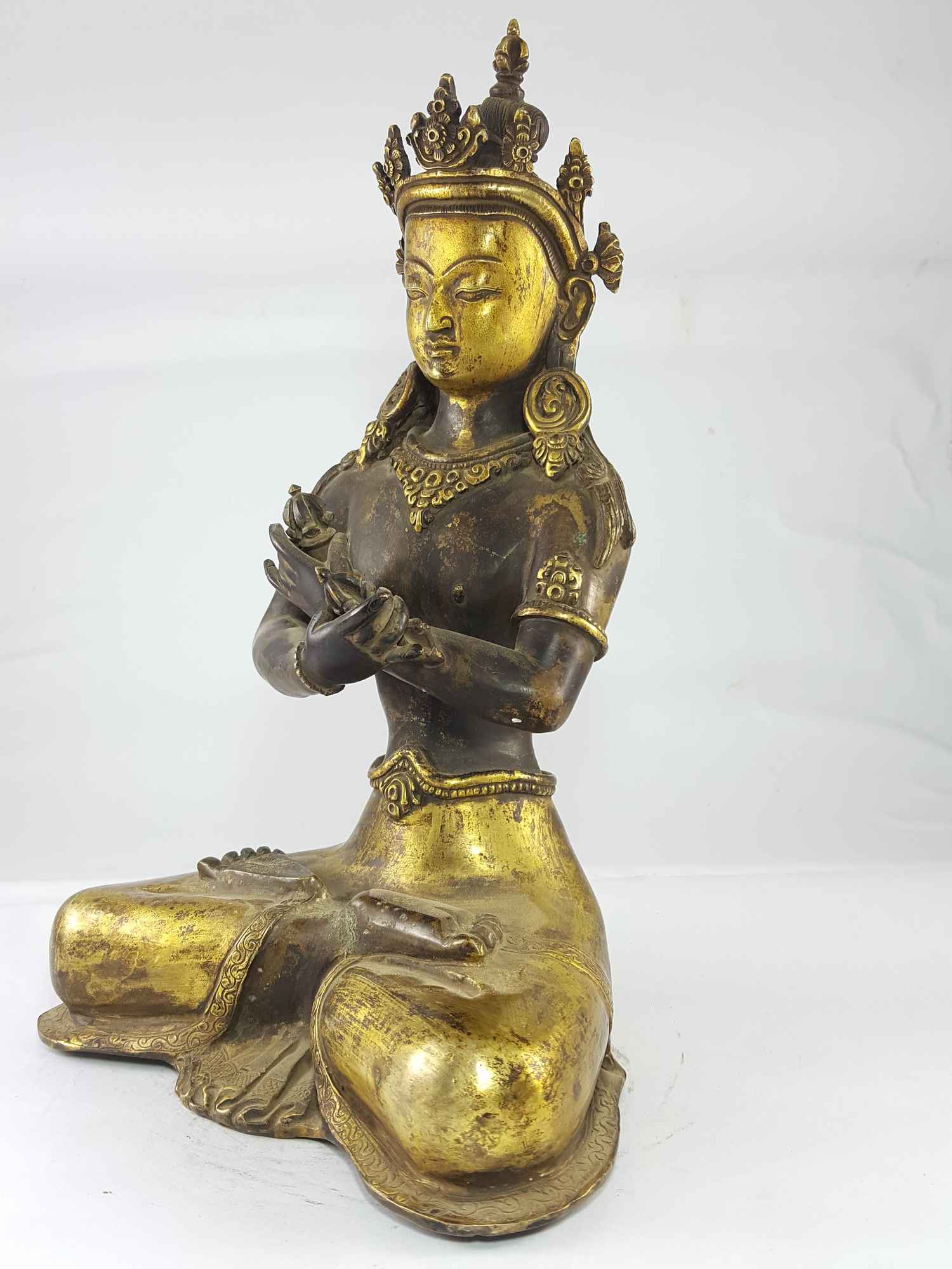 Vajradhara Statue Partly Gold Plated Oxidized antique Finishing, newari Style