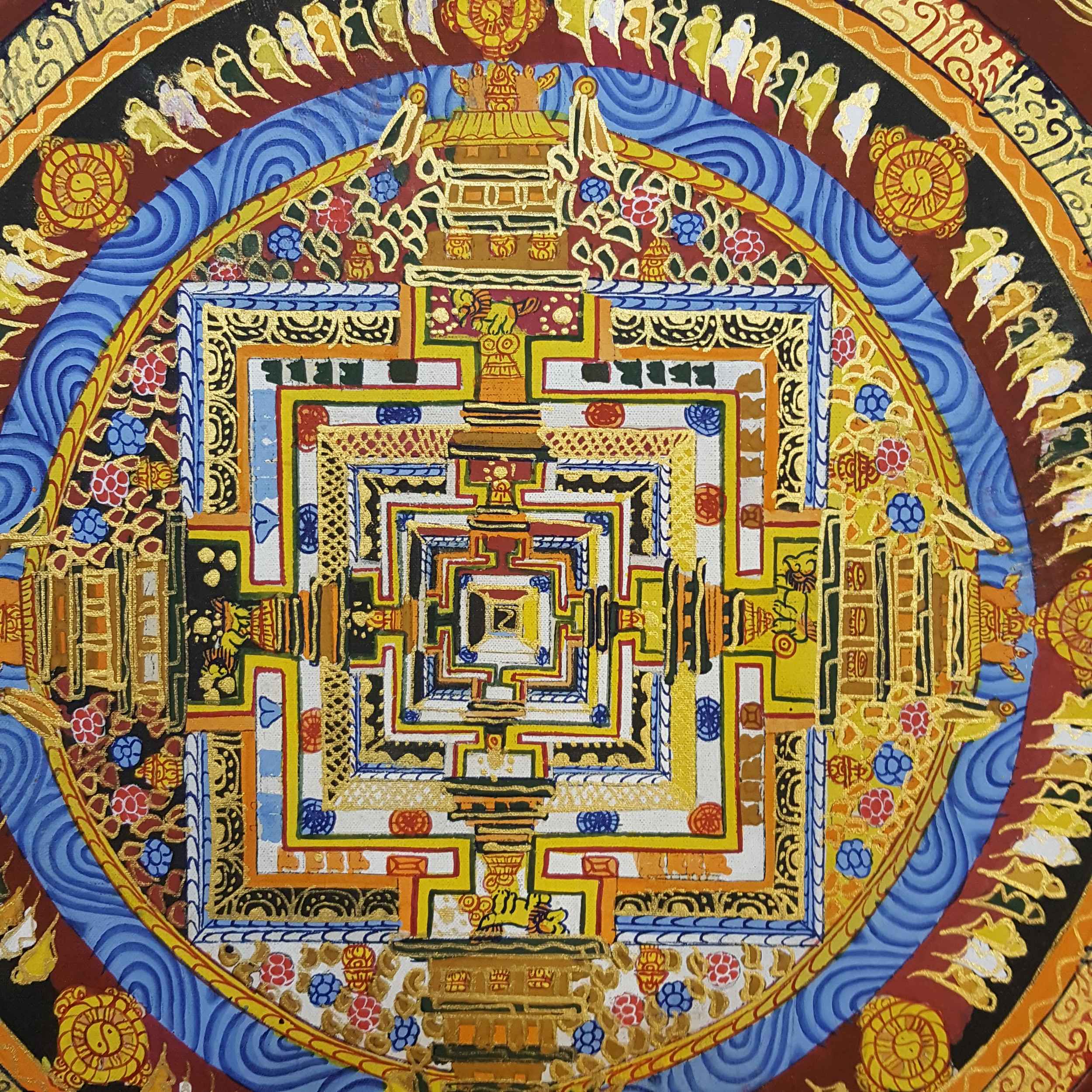 Dark Red Kalachakra Mandala Thangka <span Style=