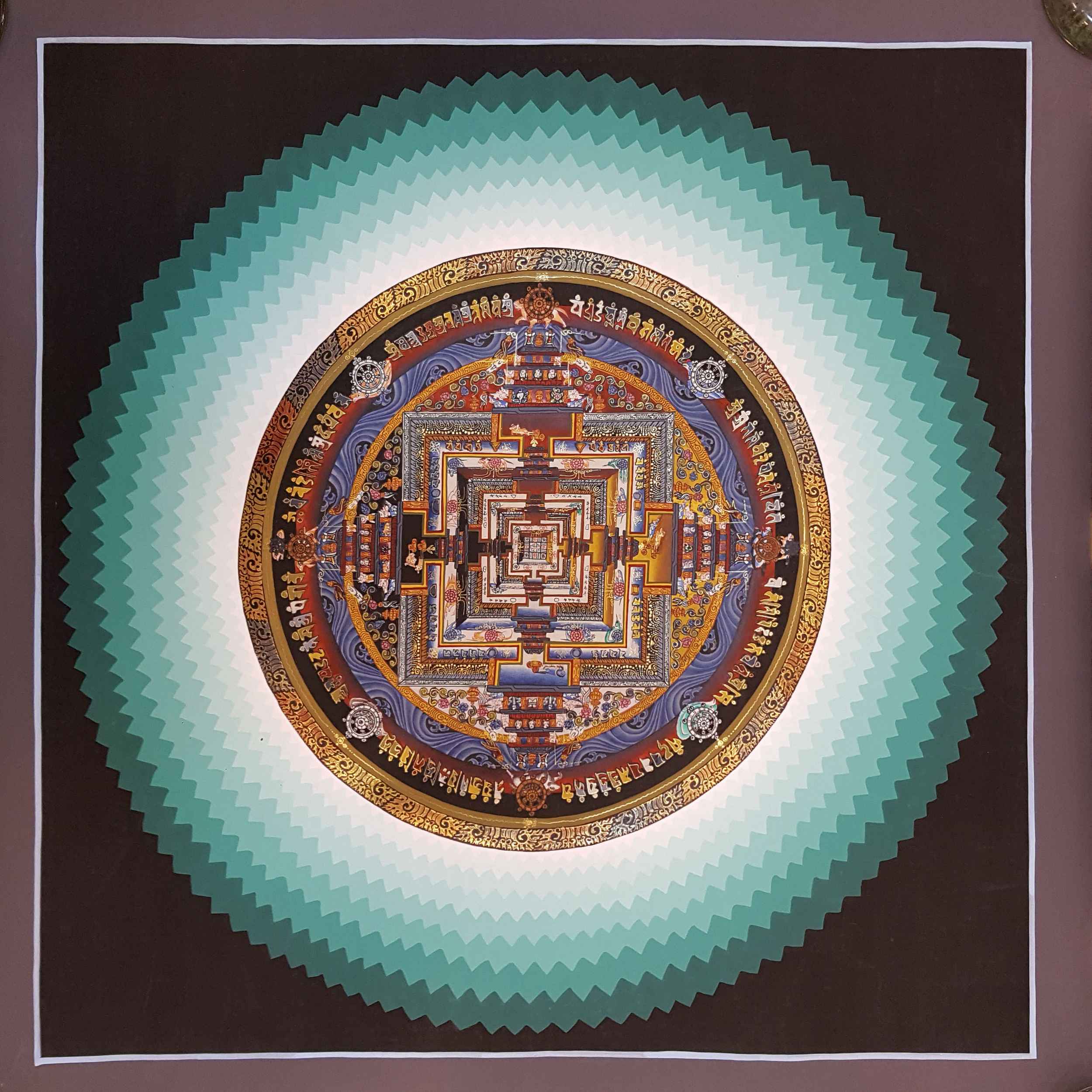 Aqua Color Kalachakra Mandala Thangka <span Style=