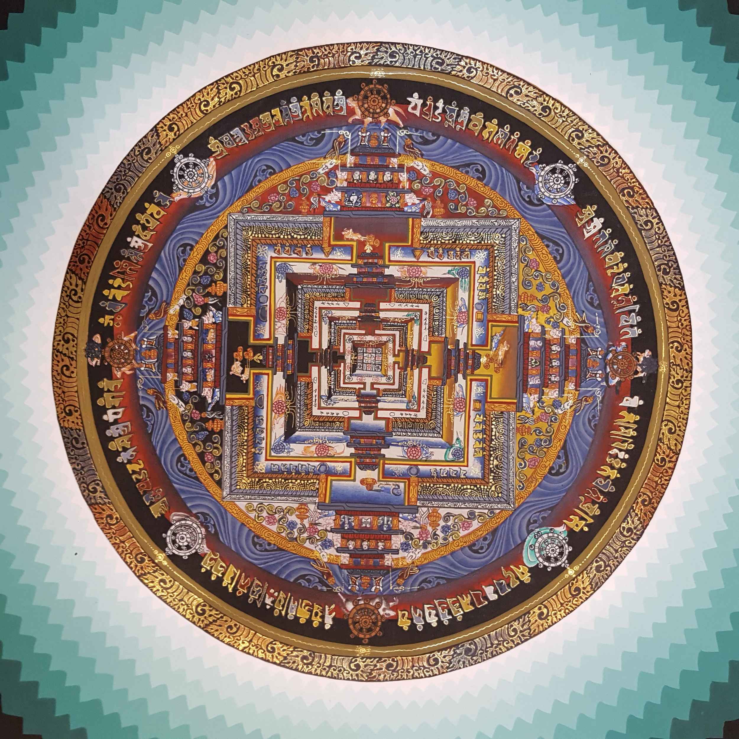 Aqua Color Kalachakra Mandala Thangka <span Style=