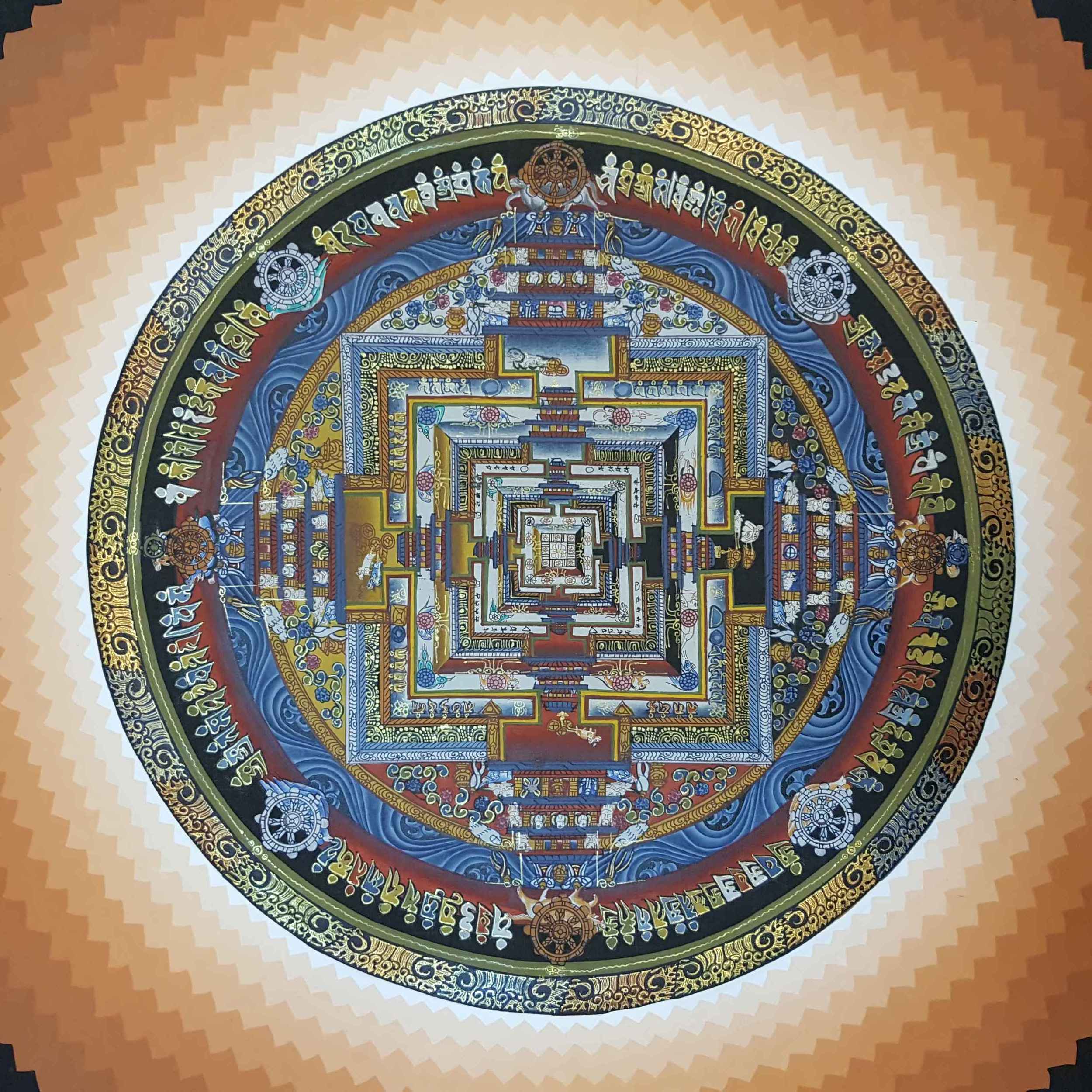 Orange Kalachakra Mandala Thangka <span Style=