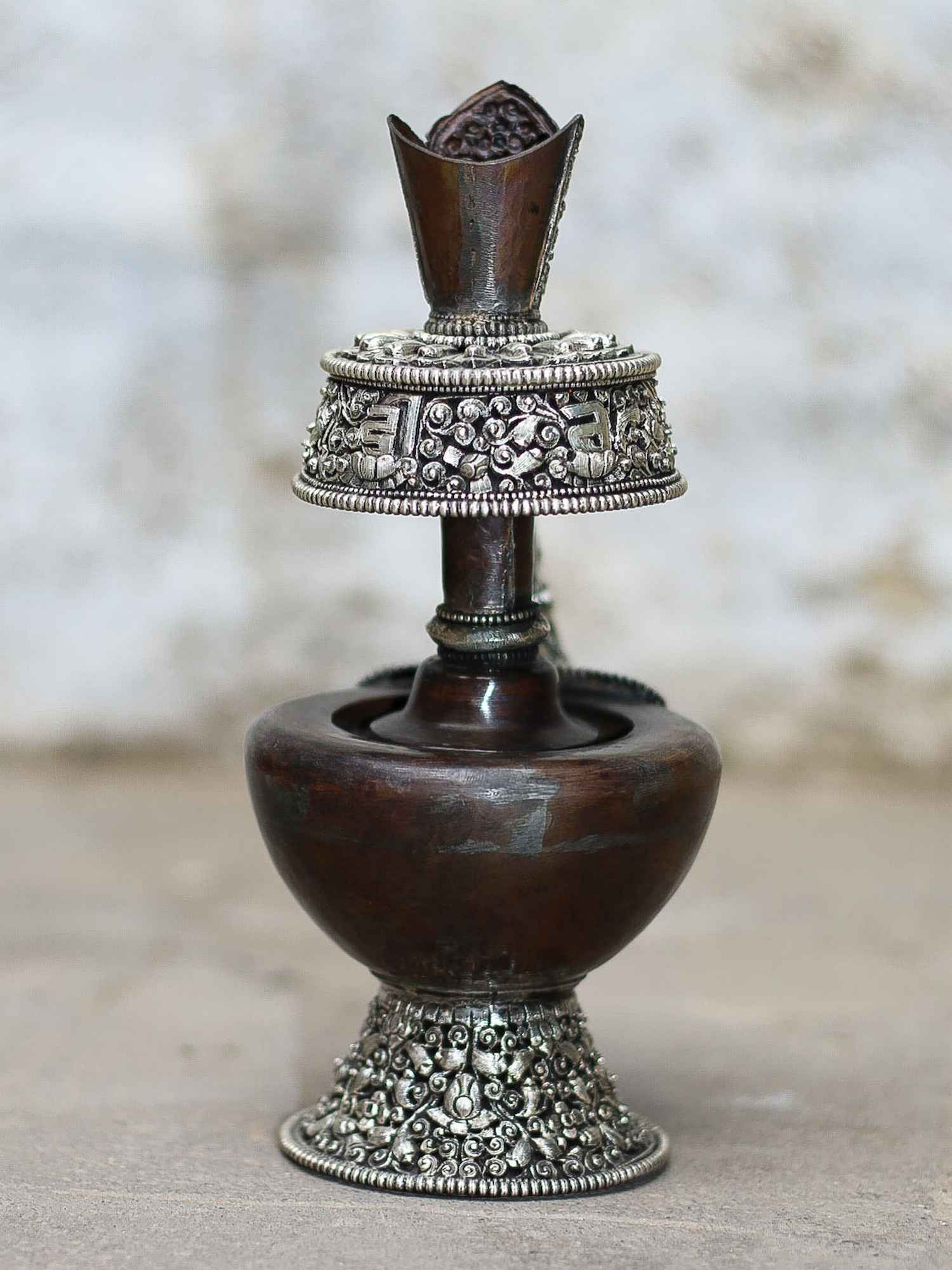 Copper Tibetan Bhumpa- Bhumba Silver Plated High Quality Carving